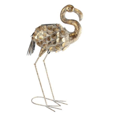 Large Golden Flamingo Metal Garden Ornament Statue Planter