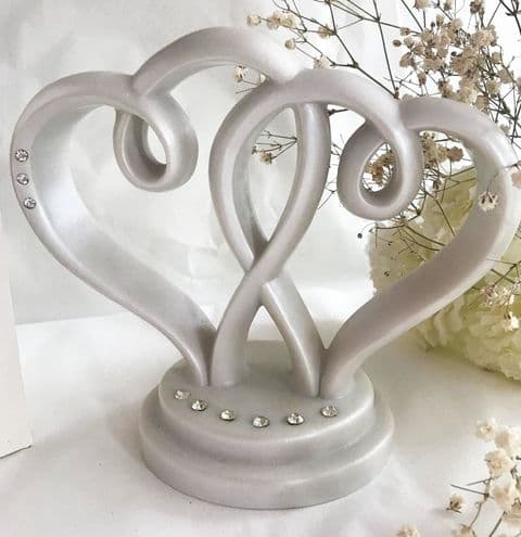 Large Intertwined Hearts Ivory Pearlised Wedding and Anniversary Cake Topper