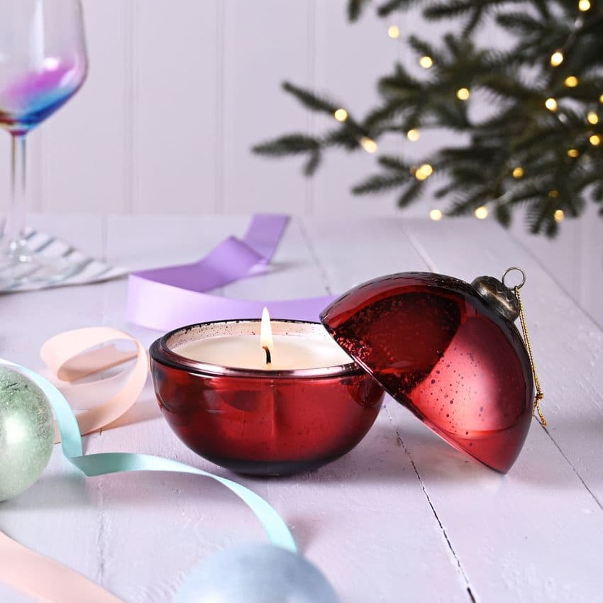 Large Red Christmas Bauble shape scented candle mulled wine fragrance gift