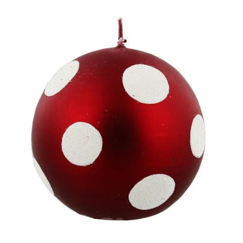 Large Red Spotted Bauble Christmas Candle - Luxury Christmas Candle Red and White Spot