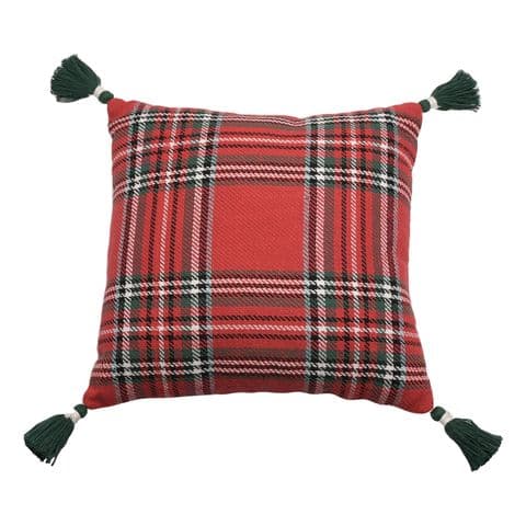 Large Red Tartan Cushion With Tassel Detail 45cm x 45cm