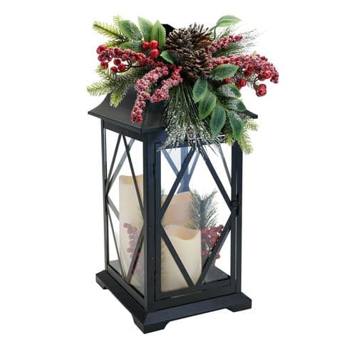Large Rustic Christmas Lantern With LED Candles 61cm x 41cm
