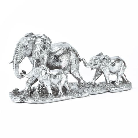 Large Silver Elephant Mother and Calves Figurine Home Ornament