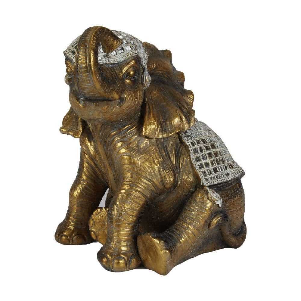 Large Sitting Elephant Ornament Gold Elephant Figurine 44cm