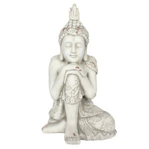 Large White Kneeling Buddha Stone Effect Garden Statue Ornament