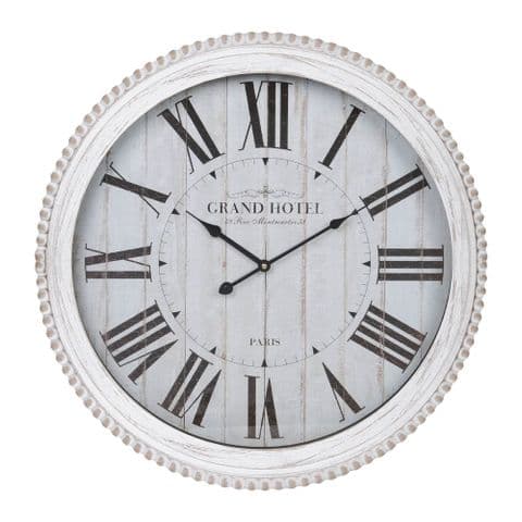 Large White Wooden Wall Clock - French Country Grand Hotel Paris Distressed Wall Clock 60cm