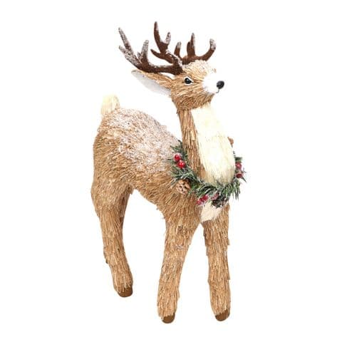 Large Woodland Christmas Straw Reindeer Decoration Ornament