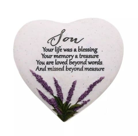 Lavender Heart Memorial Stone - Son