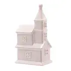 LED Light Up Ceramic Church Christmaas Ornament - White Christmas Decoration