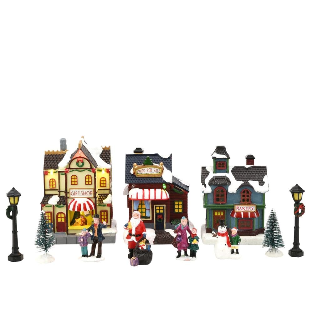 LED Light Up Christmas Village Set Display Ornament 11 peices