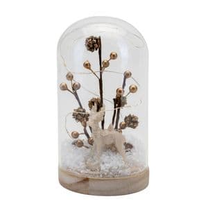 Light Up Christmas cloche ornament LED Dome Winter Scene With Berries Cones and Deer