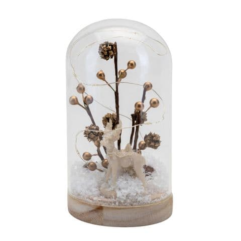 Light Up Christmas cloche ornament LED Dome Winter Scene With Berries Cones and Deer