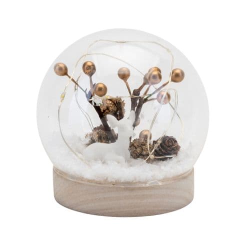 Light Up Christmas ornament Round LED Dome Winter Scene With Berries Cones and Deer