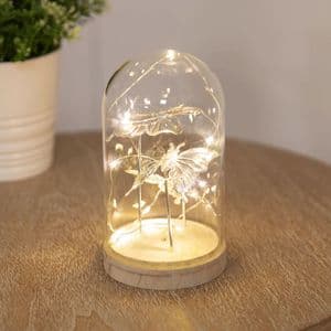 Light Up Glass Butterfly Dome Home Ornament - Silver Butterfly LED Light