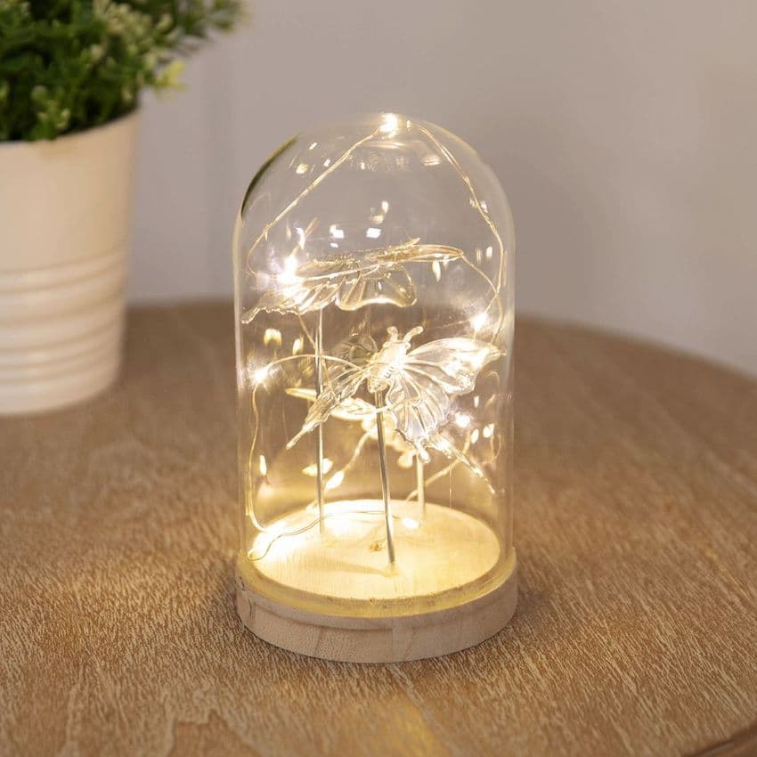 Light Up Glass Butterfly Dome Home Ornament - Silver Butterfly LED Light