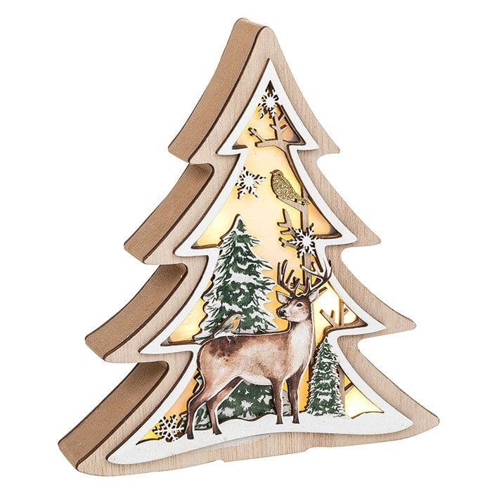 Light Up Woodland Christmas Tree With Stag Standing Plaque Decoration