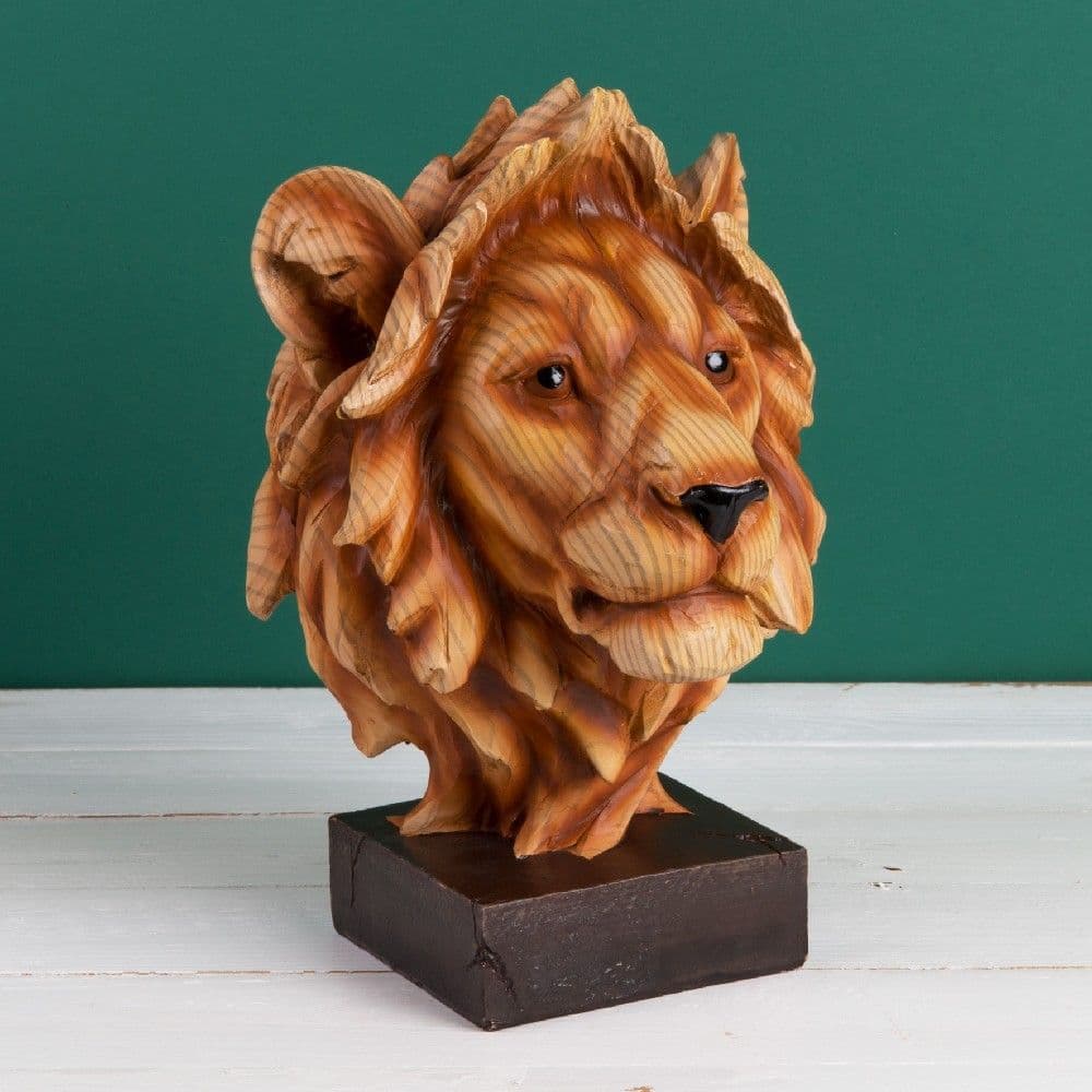 Lion Head Home Ornament Wood Effect Resin Lions Head Figurine