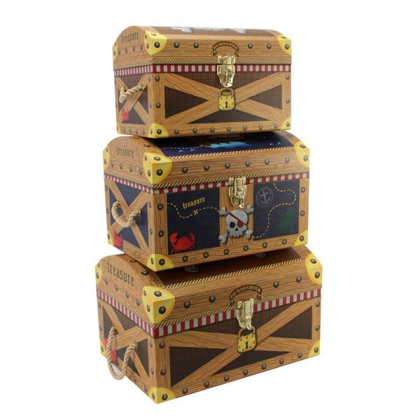 Little Boys Pirate Storage Boxes Set Of 3 Toy Box For Boys Bedroom Pirate Treasure Chest Storage