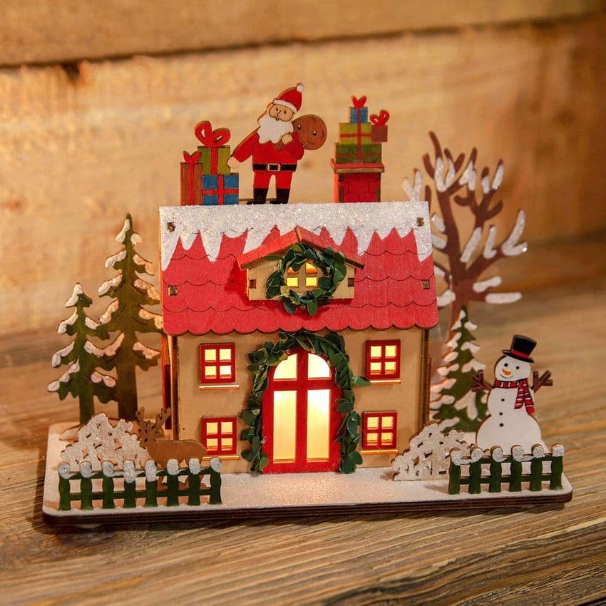 Little Christmas Cottage Wooden Light Up Christmas Decoration Ornament