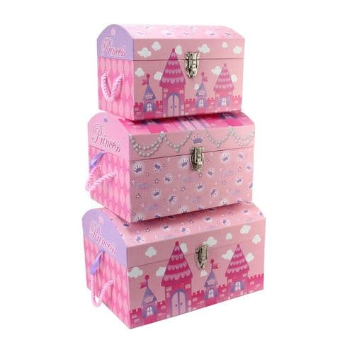 Little Girls Bedroom Accessory Princess Storage Trunks Set Of 3 - Pink Storage Boxes For Girls Bedroom