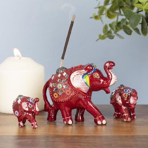 Little Red Elephants Set of 5 Incense Burners