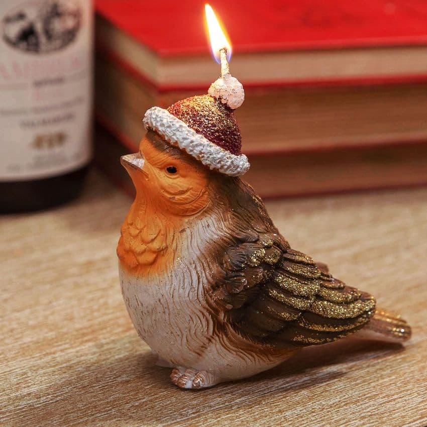 Little Robin Redbreast Christmas Candle Winter Decoration