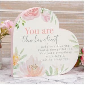 Loveliest Heart Shape Standing Wooden Plaque With Verse