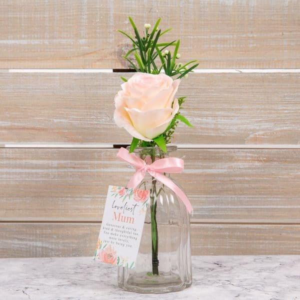 Loveliest Mum Pink Rose In Glass Jar Mothers Day Gift Birthday Gift