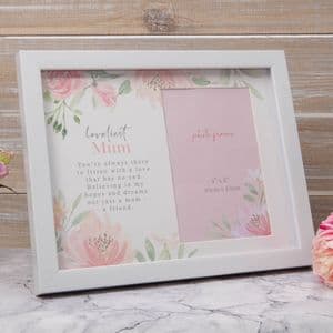 Lovliest Mum White Wooden and Pink Floral Photo Frame With Verse For Mum