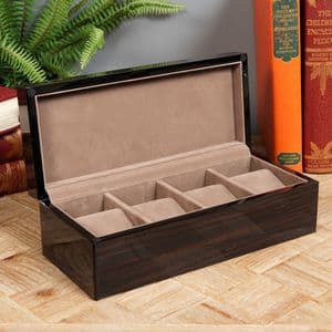 Luxury Gloss Finish Wooden Watch Box With Lock Holds 4 Watches