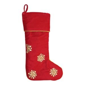 Luxury Red & Gold Hand Embellised Velvet Christmas Stocking With Crystals