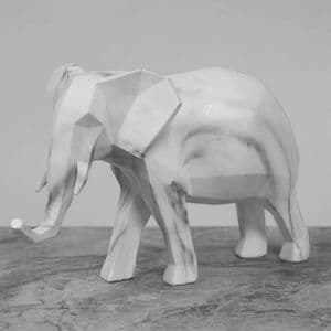 Marble Effect Elephant Statue - White Elephant Figurine Ornament