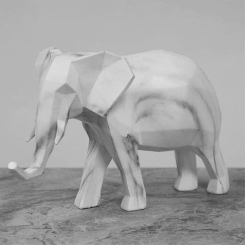 Marble Effect Elephant Statue - White Elephant Figurine Ornament
