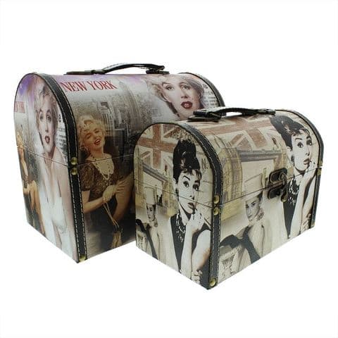 Marilyn Monroe and Audrey Hepburn Storage Vanity Cases - Hollywood Themed Decorative Storage Boxes
