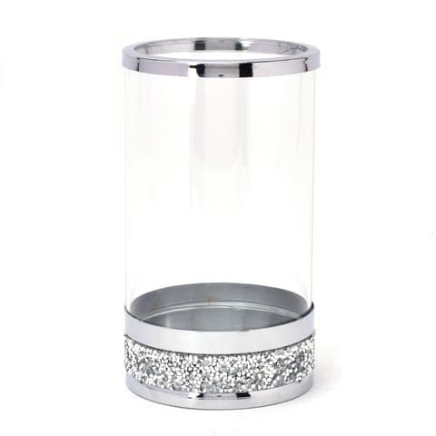 Medium Glass Hurricane Candle Holder With Diamante Base 10cm
