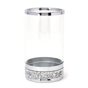 Medium Glass Hurricane Candle Holder With Diamante Base 10cm