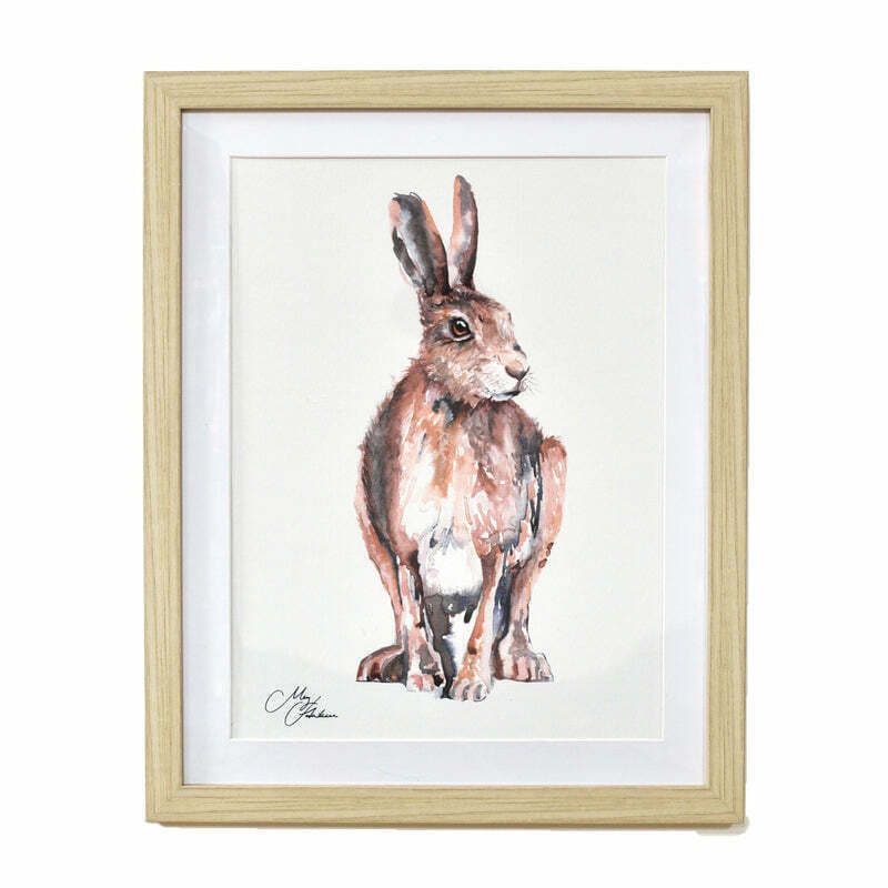 Country Cottage Hare Design Framed Watercolour print by renowned British artist Meg Hawkins.