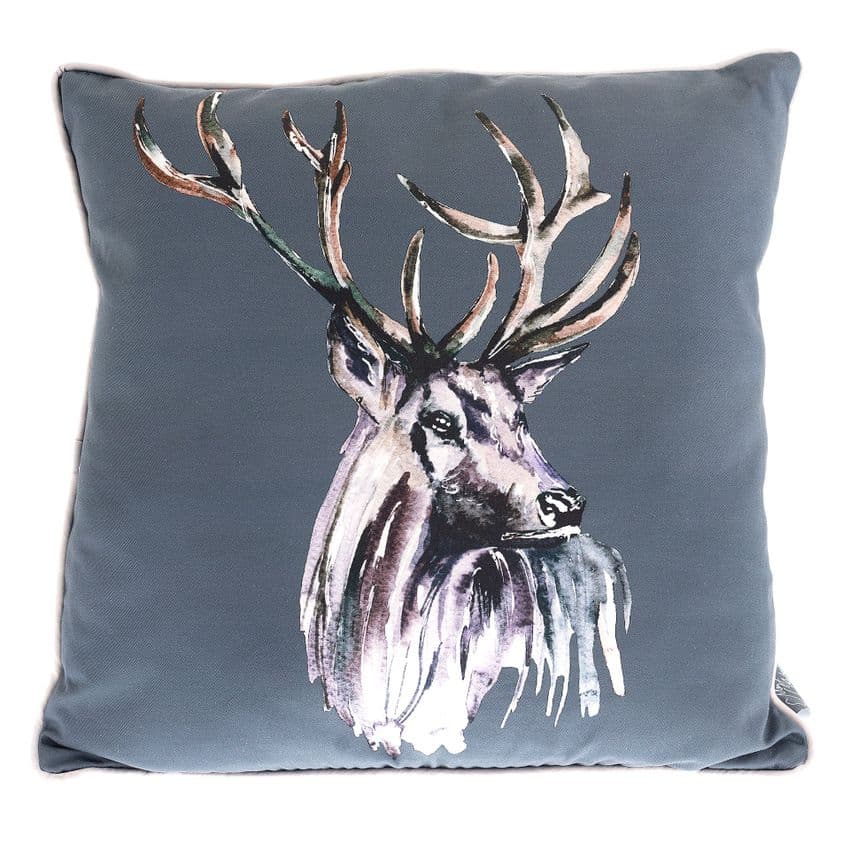 Country Cottage Stag Design Linen scatter cushion illustrated with print by renowned British artist Meg Hawkins.