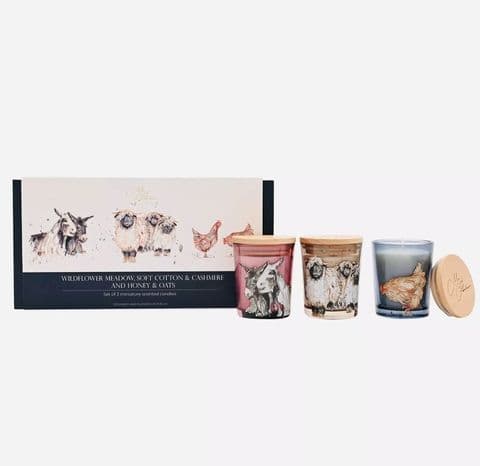 Meg Hawkins The Farm Mini Candle Gift Set – Donkey, Sheep & Hen (Set of 3)