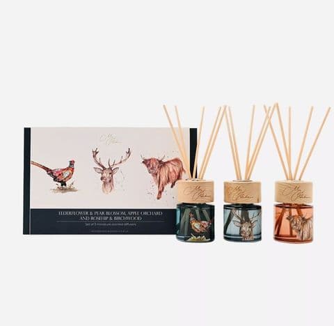 Meg Hawkins The Highlands Mini Diffuser Gift Set – Pheasant, Stag & Highland Cow (Set of 3)