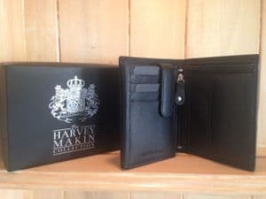 Men's Black Leather Multi Function Wallet by Harvey Makin in gift box