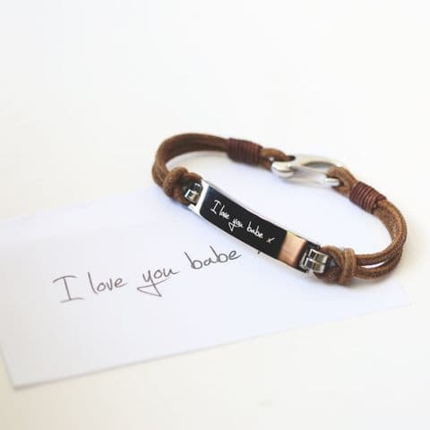Men's Personalised Tan Leather Bracelet Gift