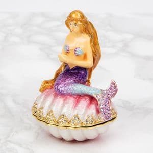 Mermaid On Seashell Trinket Box - Treasured Trinkets Collectable Jewellery Box
