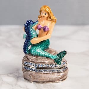 Mermaid With Sea Horse Trinket Box - Treasured Trinkets Collectable Jewellery Box