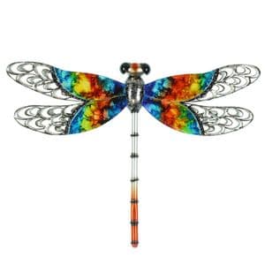 Metal Dragonfly Garden and Home Ornament - Multicoloured Metal Wall Art Ornament for the Garden
