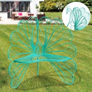Metal Peacock Garden Chair - Green Ornate Wroght Metal Peacock Chair