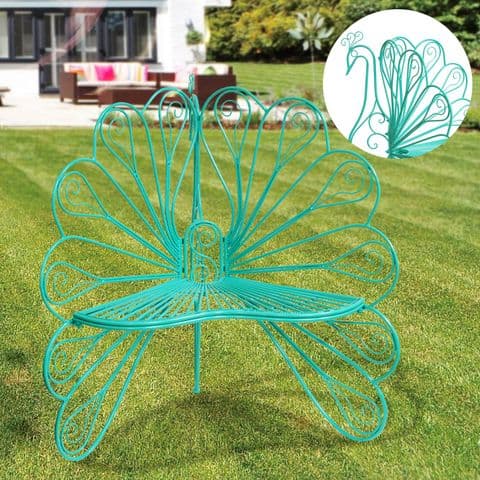 Metal Peacock Garden Chair - Green Ornate Wroght Metal Peacock Chair