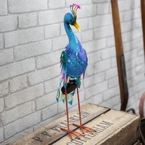 Metal Peacock Garden Ornmanet Sculpture With Solar Powered Lights