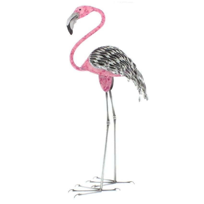 Metal Pink Flamingo Figurine - Hand Painted Flamingo Sculpture ornament for the home