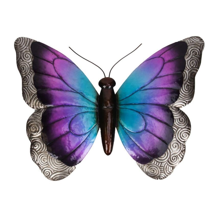 Purple Metal Butterfly Wall mounted Garden Ornament . Garden Wall Art.
